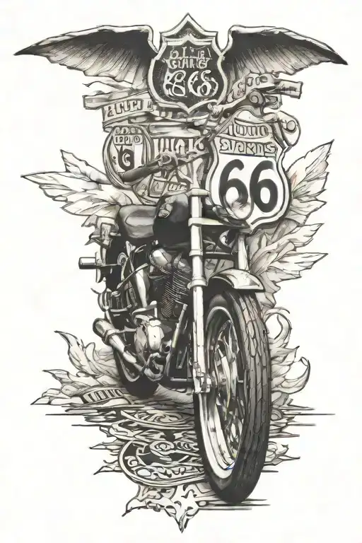 harley quenn bats route 66 tattoo design idea