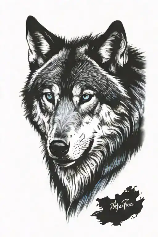 wolf with bright blue eyes facing me tattoo design idea