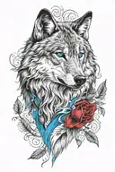 wolf with bright blue eyes facing me with a red cardinals face also looking at me above the wolf tattoo design idea
