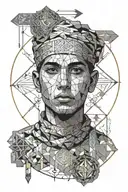 Iranian boy surviving life circle arrows crosses horizontally a scar mix tattoo design idea