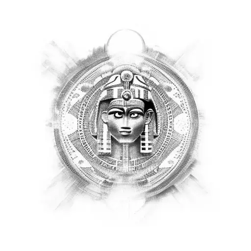 An abstract representation of a spiritual concept inspired by ancient Aztec or Egyptian art tattoo design idea