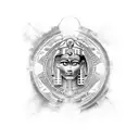 An abstract representation of a spiritual concept inspired by ancient Aztec or Egyptian art tattoo design idea