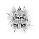 An abstract representation of a spiritual concept inspired by ancient Aztec or Egyptian art tattoo design idea