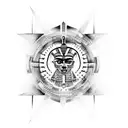 An abstract representation of a spiritual concept inspired by ancient Aztec or Egyptian art tattoo design idea