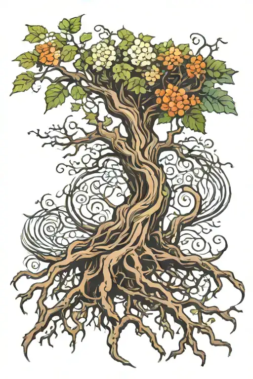 tree with intricate roots tattoo design idea