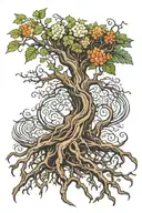 tree with intricate roots tattoo design idea