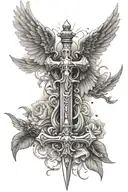 wings sword and cross tattoo design idea