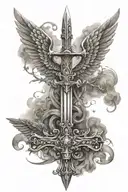 wings sword and cross tattoo design idea