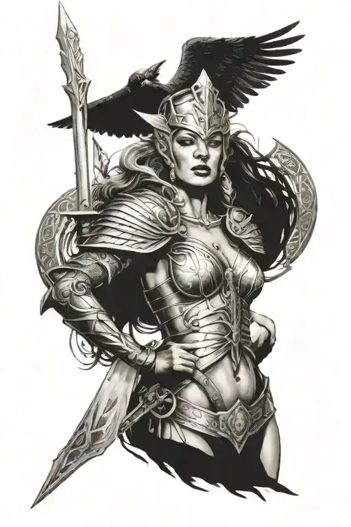 valkyrie warrior woman tattoo design idea