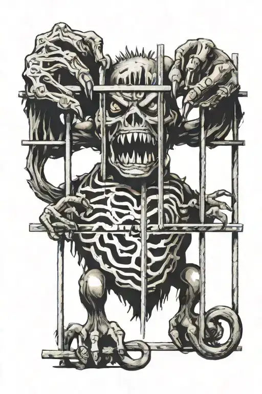 monster behind bars garabbing the lock thats unlocked  tattoo design idea