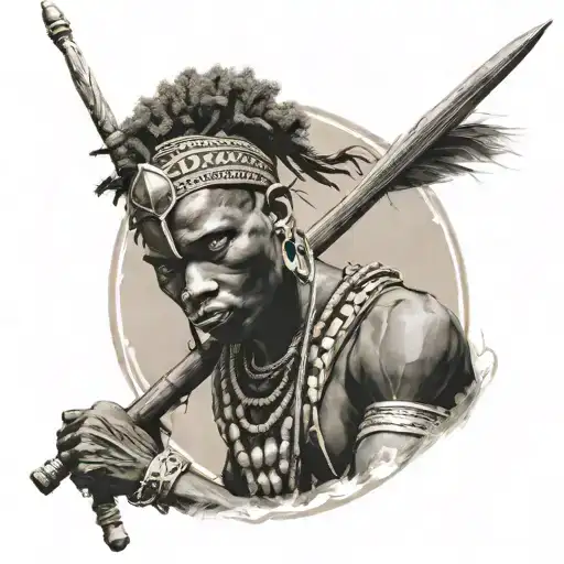young  African warrior holding spear tattoo design idea