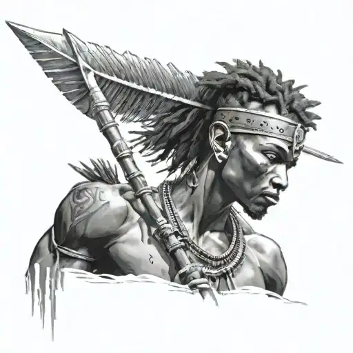 African warrior holding spear tattoo design idea