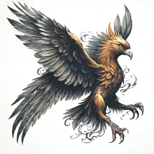 Phoenix bird attacking with open wings tattoo design idea