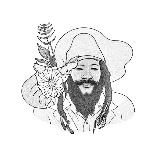 rasta man with his baby and tropical flowers in background tattoo design idea