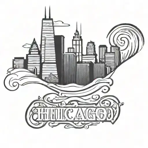 Chicago skyline with a harry Davidson logo  tattoo design idea