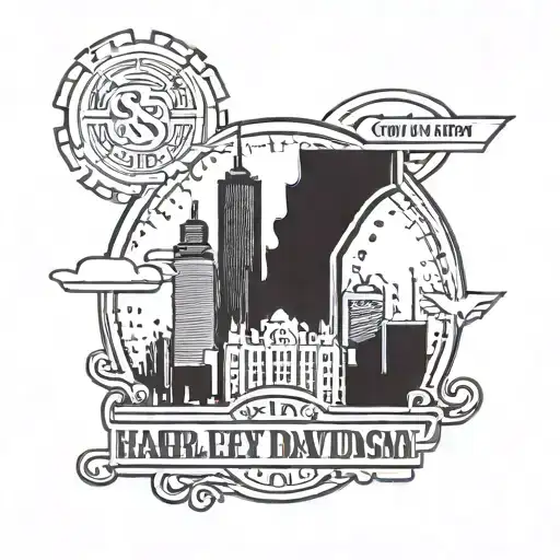 Chicago skyline with a harley Davidson logo incorporated tattoo design idea
