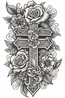 cross with flowers saying everything happens for a reason   tattoo design idea