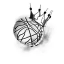 A basketball player dunking with a crown on their head tattoo design idea