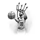 A basketball player dunking with a crown on their head tattoo design idea