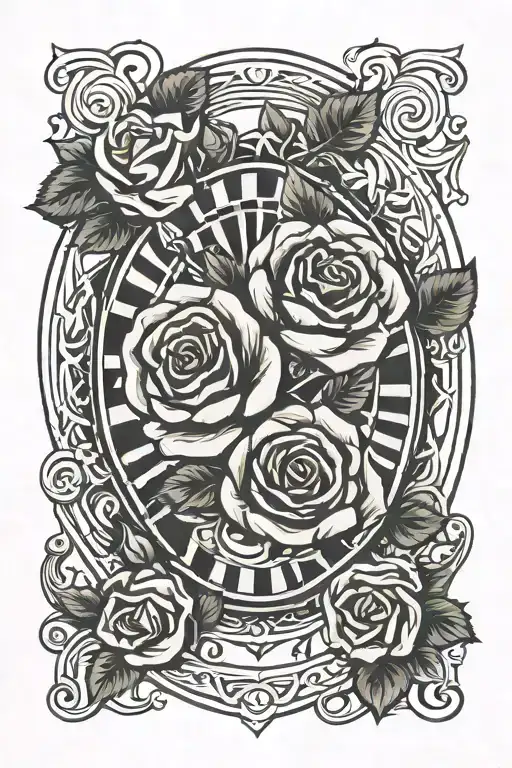 roses dart board intertwined tattoo design idea
