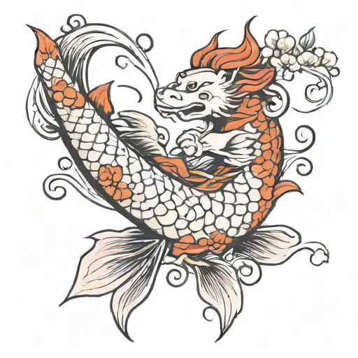 sakura, warrior, Japanese mythology, water, koi fish tattoo design idea