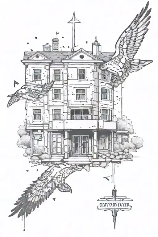 Hospital with souls leaving tattoo design idea