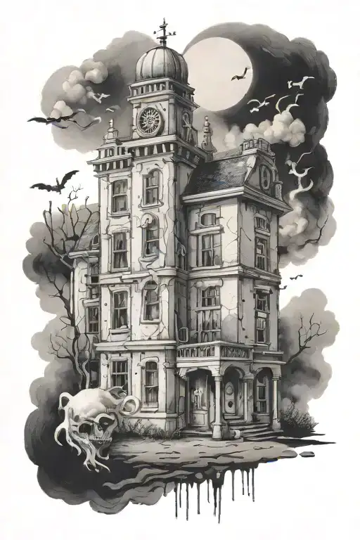 Hospital with ghostly souls leaving tattoo design idea