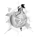 A silhouette of a person dancing on a globe, symbolizing the joy of travel and dance tattoo design idea