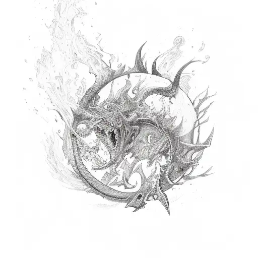 burning sceleton tattoo design idea