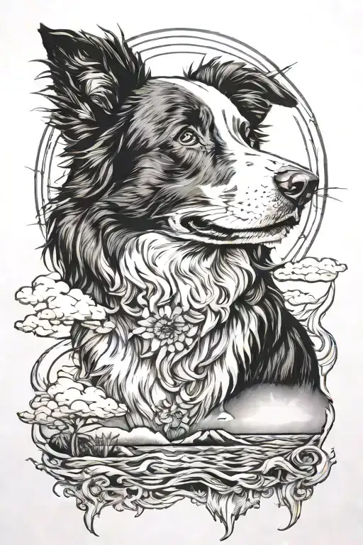 Border Collie and the Sun tattoo design idea