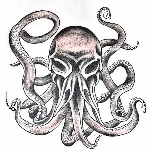Octopus skull plants tattoo design idea