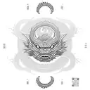 A Maui Hook with a hidden Chinese Dragon design within its intricate patterns, symbolizing strength and protection tattoo design idea