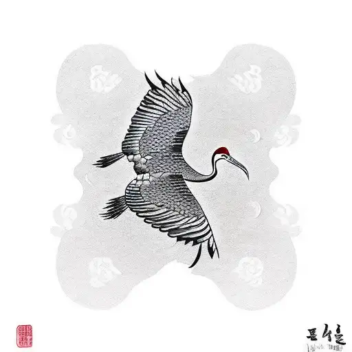 crane with Korean words on the oblique tattoo design idea