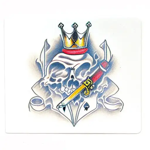suicide king card with dagger stabbed in it to attach it to wall tattoo design idea