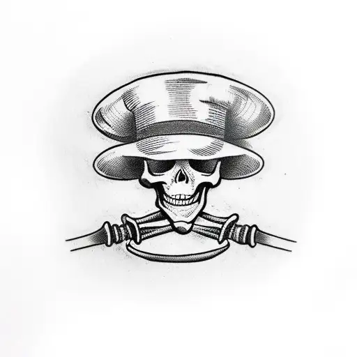 skeleton with a hat and cane dancing on a grave tattoo design idea