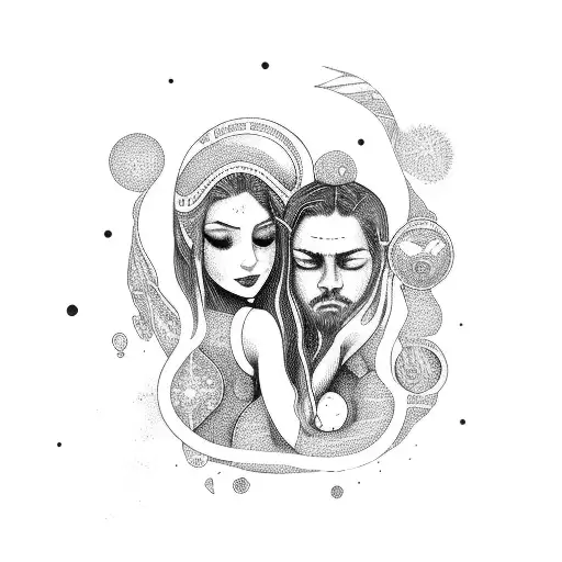 aquarius woman hugging libra tattoo design idea