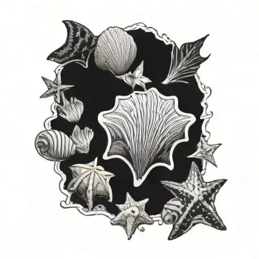 shells sea creatures tattoo design idea