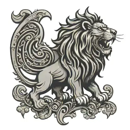 create a tatto based on a scottish luckenbooth with a lion face in the middle  tattoo design idea