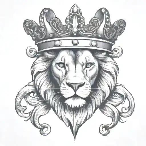 lion face with a scottish crown, imposed on two heart's  tattoo design idea