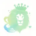 lion face with a scottish crown,  imposed on two hearts tattoo design idea