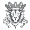 lion face with a scottish crown, imposed on two heart's  tattoo design idea