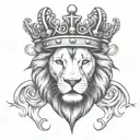 lion face with a scottish crown, imposed on two heart's  tattoo design idea