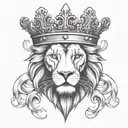 lion face with a scottish crown, imposed on two heart's  tattoo design idea