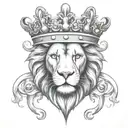 lion face with a scottish crown, imposed on two heart's  tattoo design idea