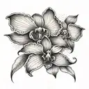 A black and grey tattoo of an orchid blooming on a sandy beach, blending the client's favorite flower with their love for the beach tattoo design idea