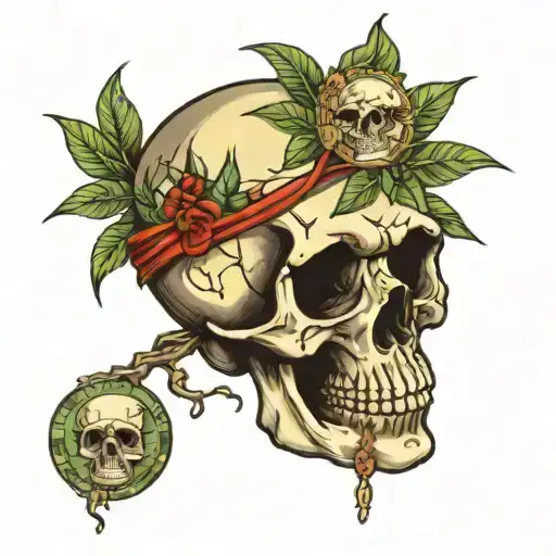 skull with money tree tattoo design idea