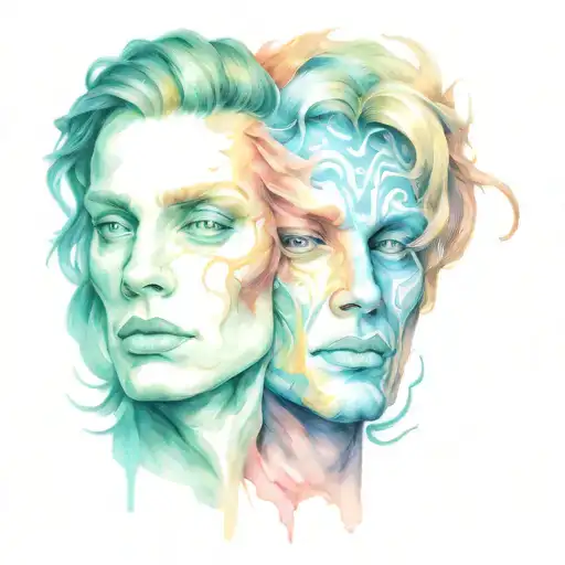 Gemini two face morphing demons tattoo design idea