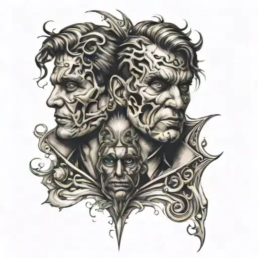 Gemini two face morphing tattoo design idea