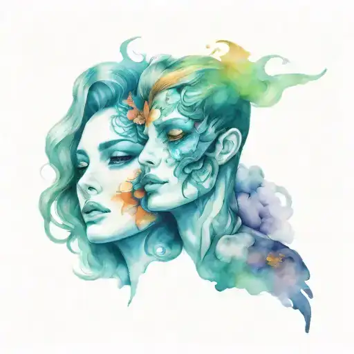 Gemini two face morphing tattoo design idea