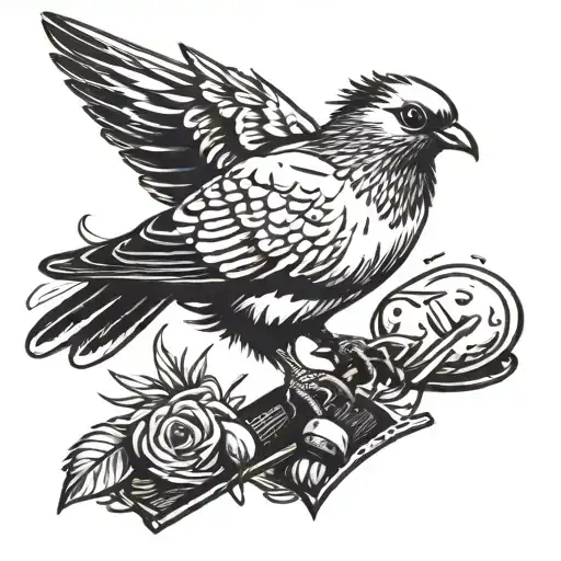 Pidgeon with a mowhawk eating chocolate tattoo design idea